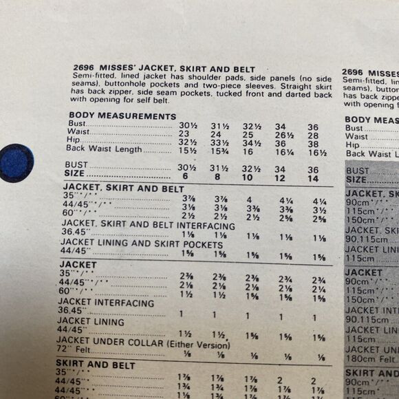 Vintage VOGUE sewing pattern 2696 Skirt Suit sz 10 American Design Joseph Picone - Picture 8 of 8